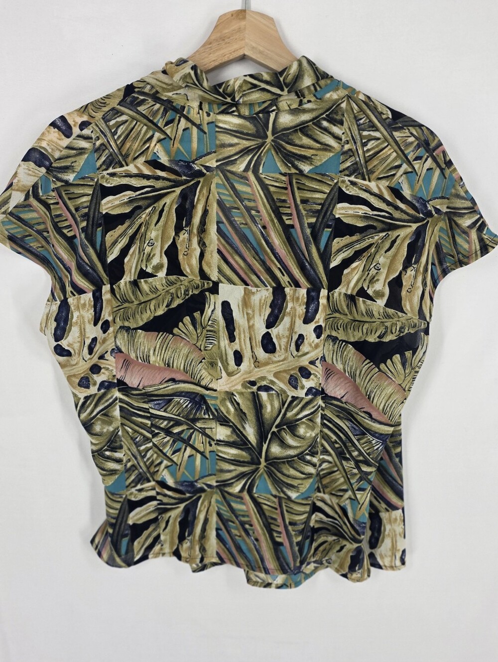 Vintage Le Caviar Tropical Palm Leaf Faux Wrap Blouse Women's M Resort Coastal - Picture 8 of 14